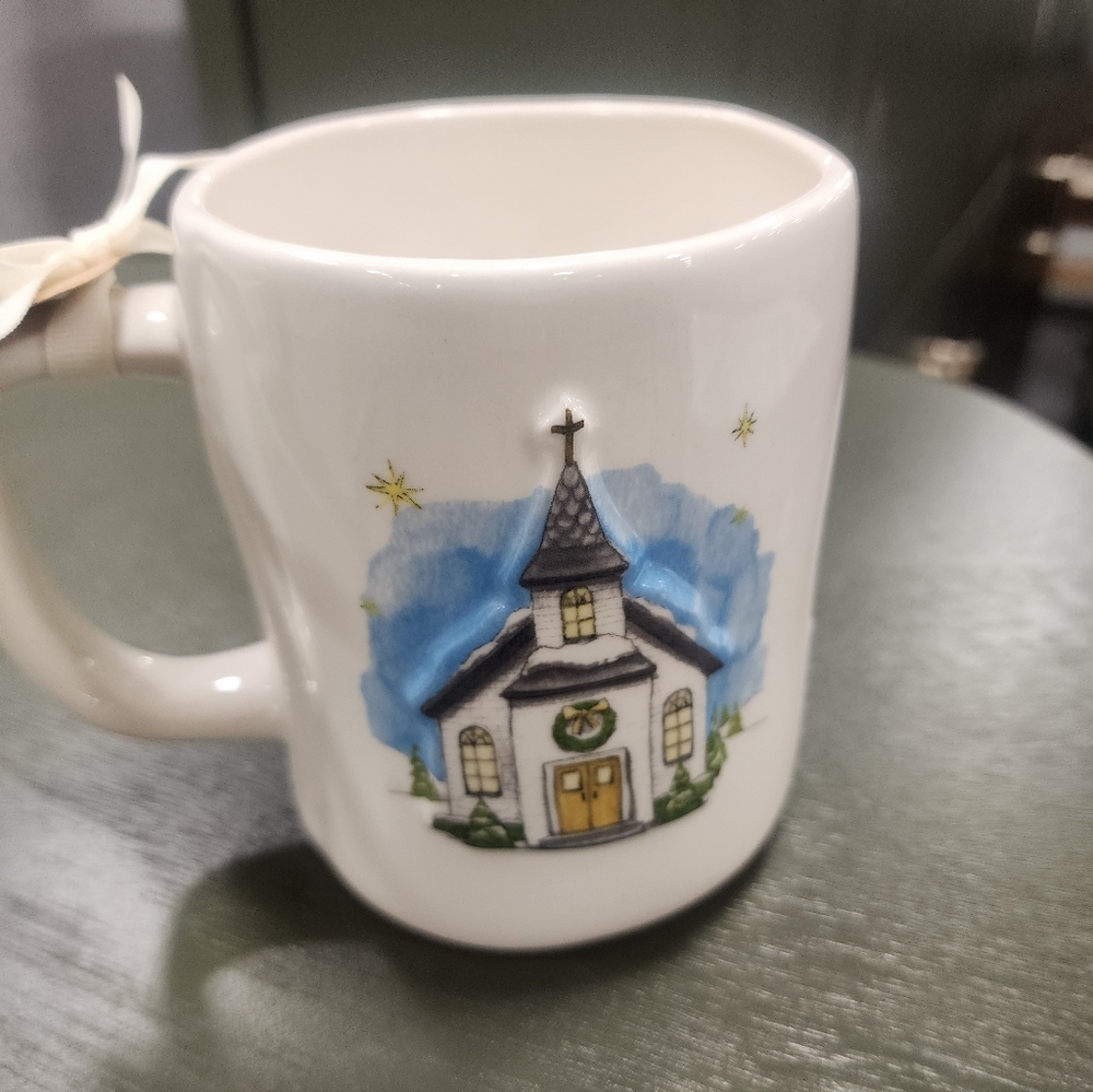 Rae Dunn Festive White Mug 'Oh Holy Night' - Double Sided Mug NWT